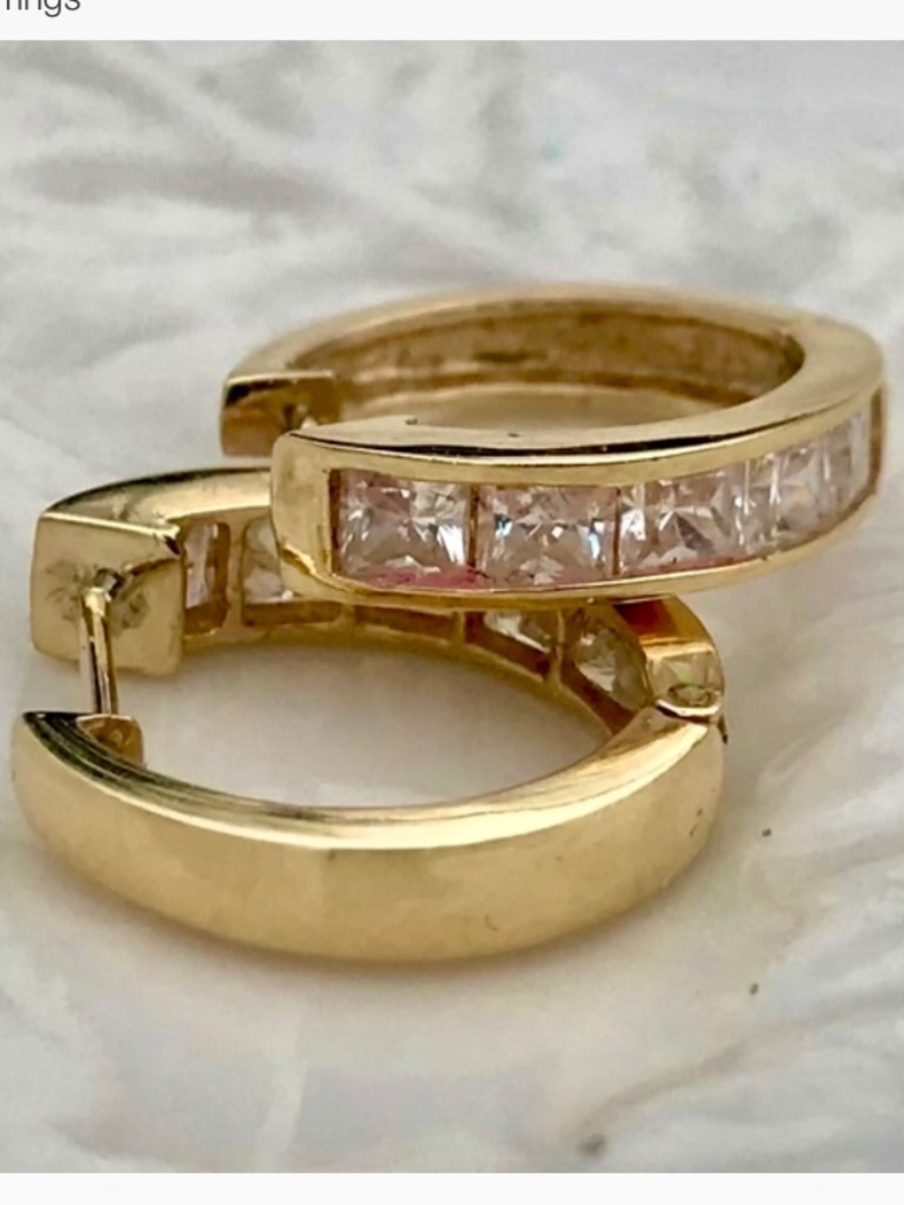 14K Gold Channel Set Cz Hoop Earrings